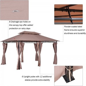 10 \\\\ \'x 13 \\\\\' Al aire libre Gazebo de pérgola suave con cortinas, cenador de marco de acero de 2niveles para patio, caqui