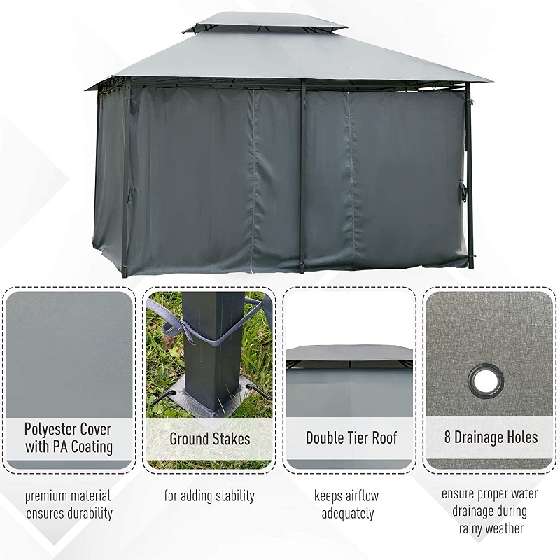 10 \\ 'x 13 \\' 2 de acero de acero Gazebo para el patio Soft Top Gazebo Pergola al aire libre con cortinas, Sabio Gray