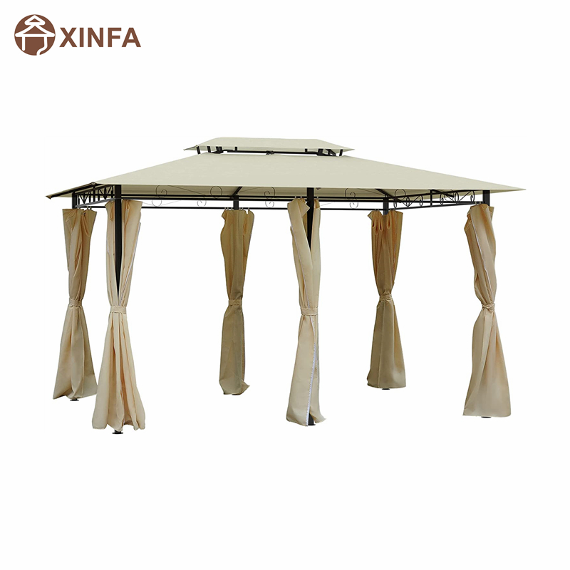 10 \\ 'x 13 \\' Férgola de cenador suave suave al aire libre con cortinas, crema blanca de 2niveles de acero Gazebo para patio
