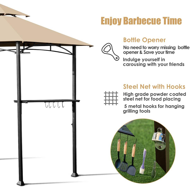 8 \\ 'x 5 \\' 2niveles Top Grill Gazebo Patio Barbacoa de patio Barbacue refugio con marco de acero resistente