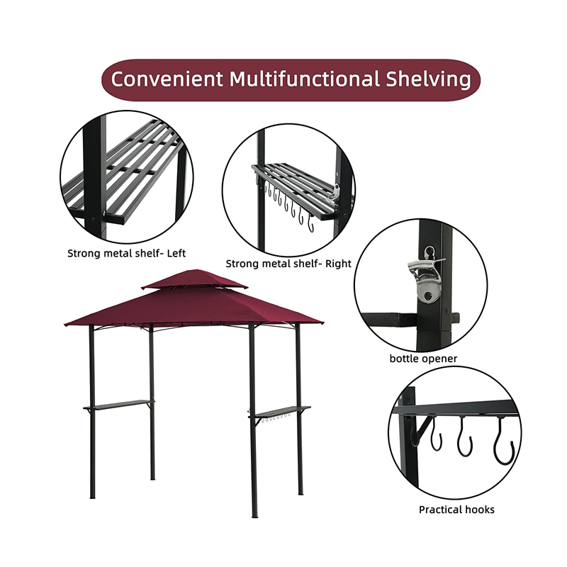 8 \\ 'x 5 \\' CANOPY Top Grill Gazebo Patio al aire libre Barbacovia Gazebo Refugio con marco de acero resistente, rojo