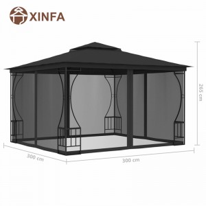 Gazebos impermeables con dosel al aire libre con dospes impermeables con red de mosquitosnegros de cuatro lados,negro