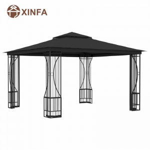Gazebos impermeables con dosel al aire libre con dospes impermeables con red de mosquitosnegros de cuatro lados,negro