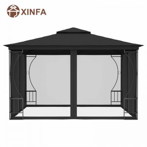 Gazebos impermeables con dosel al aire libre con dospes impermeables con red de mosquitosnegros de cuatro lados,negro