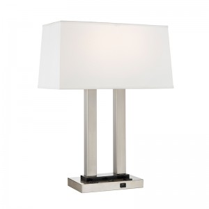 Lámpara de mesa doble de mesita denoche en la habitación