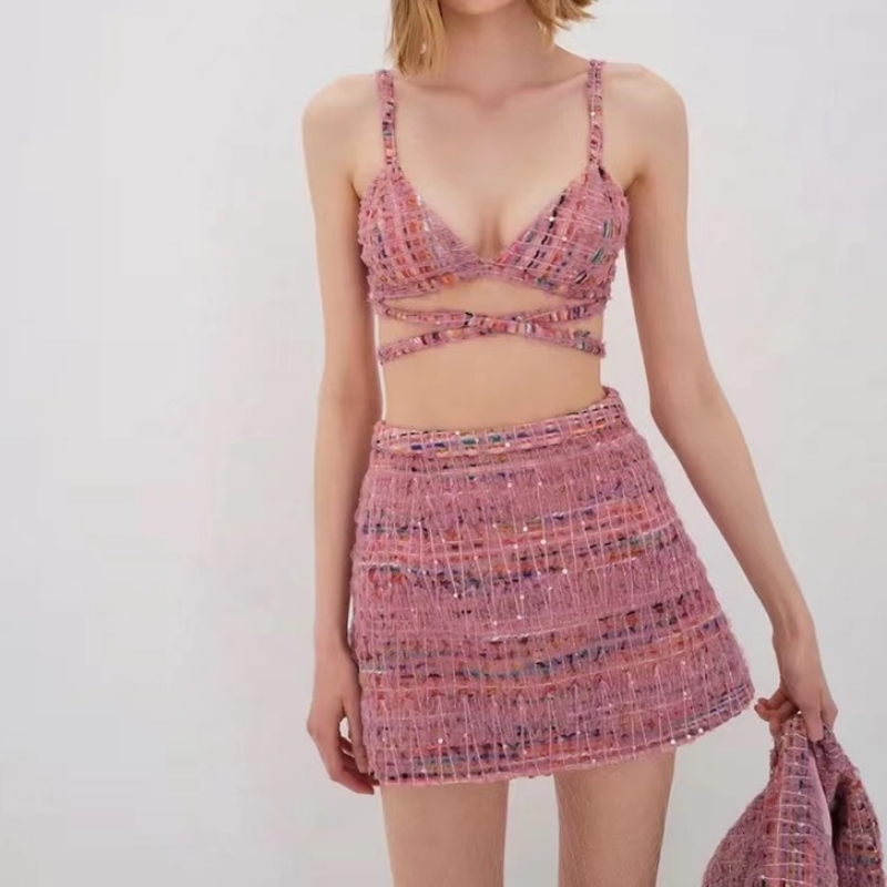 Temperamento retro traje de falda delgada de tweed tweed tweed