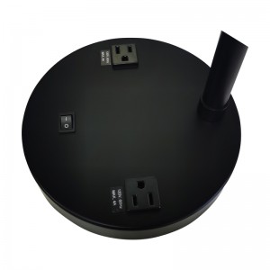 Lámpara de escritorio de dos tonos con acabadonegro y amarillo claro, un interruptor de balancín en/off y dos salidas convenientes en la habitación