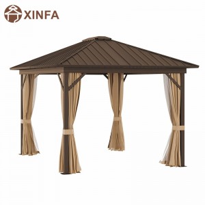 10 \\\\ \'x 12 \\\\\' Gazebo de techo de acero galvanizado con redes y cortinas