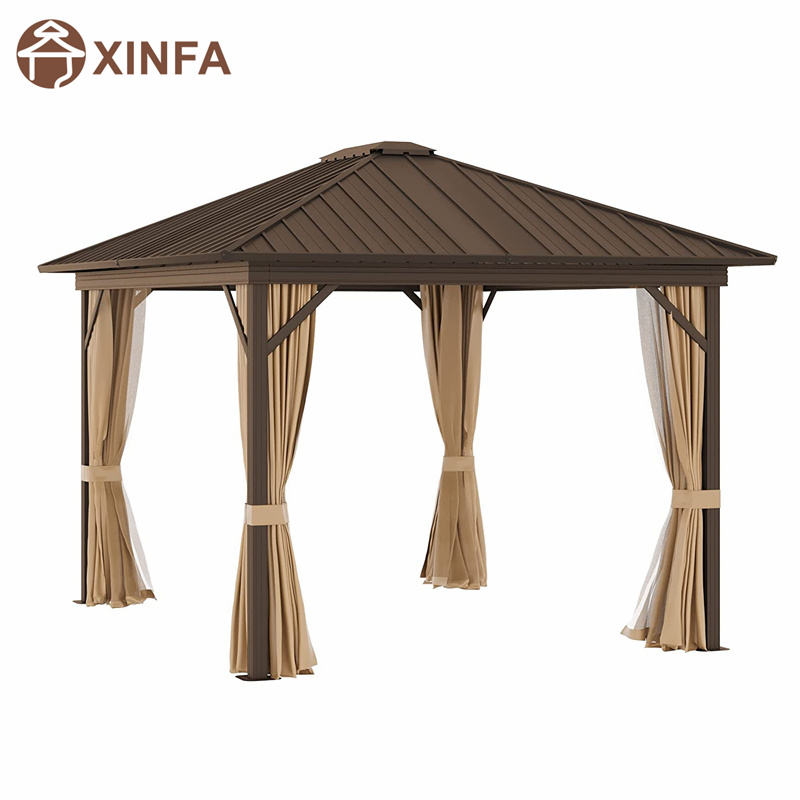 10 \\ 'x 12 \\' Gazebo de techo de acero galvanizado con redes y cortinas