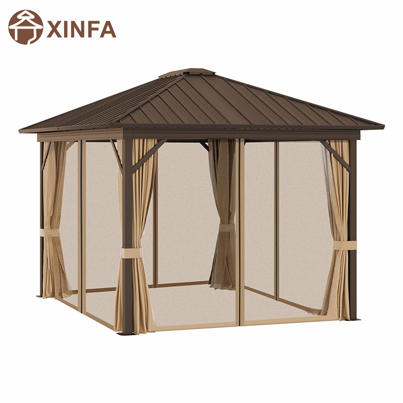 10 \\ 'x 12 \\' Gazebo de techo de acero galvanizado con redes y cortinas
