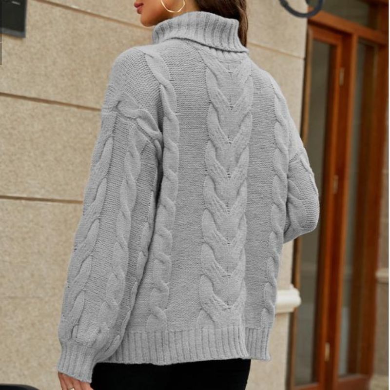 Suéter de punto de moda de mujeres de invierno suéter de cuello de cuello de gran tamaño