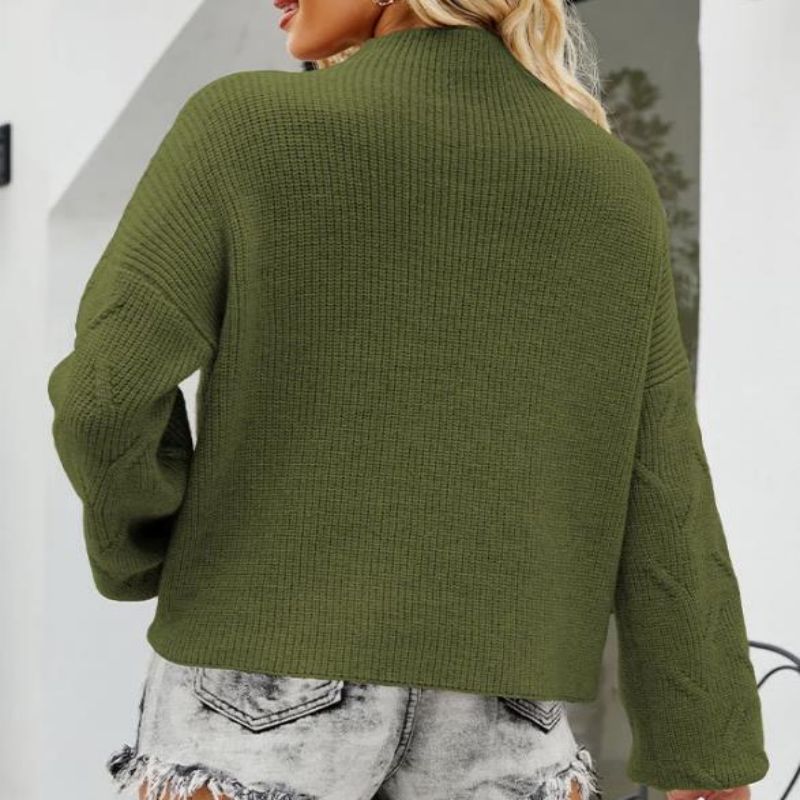 Botón de color puro suéter de cuerda suelta tortuga de tortuga de tortuga para mujeres ′ s suéter