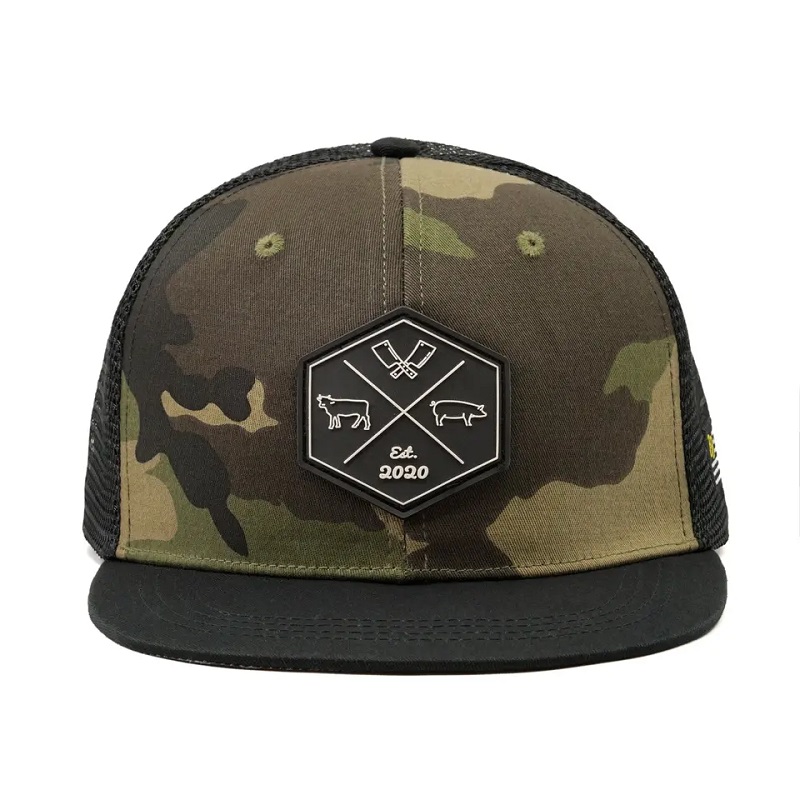 Logotipo de parche bordado de malla de hip hop personalizado al por mayor Logotipo de parche bordado de 6 paneles de borde de borde plano y sombrero