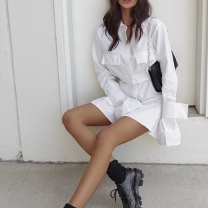 Vestido blanco francés con cintura y puños y pestañas largas para mujeres 2023 NUEVO DE DESEÑO CINE Y COLOR SIDA