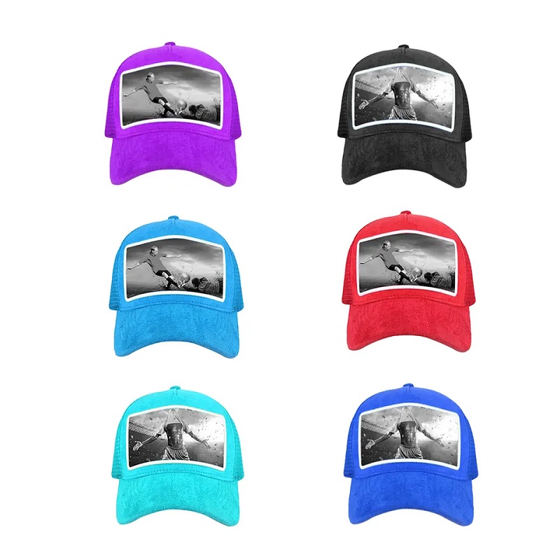 Mala de alta calidad Mesh Velvet Trucker Cap 5 Paneles Paneles personalizados Patch Bordery Black Velvet Trucker Sombrero