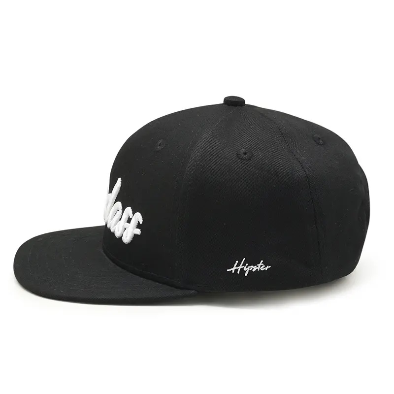 Design OEM Design Flat Brim 6 Panel Customed 3D Bordery Logo de bordado Hip Hop Cap Snapback sombrero para hombres