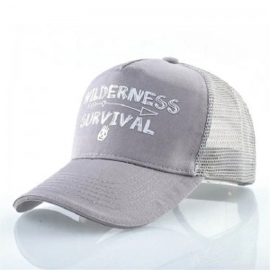 Bordado de gamuza de algodón amarillo impreso personalizado estructurado 6 paneles de malla de malla Capilla de béisbol camionero