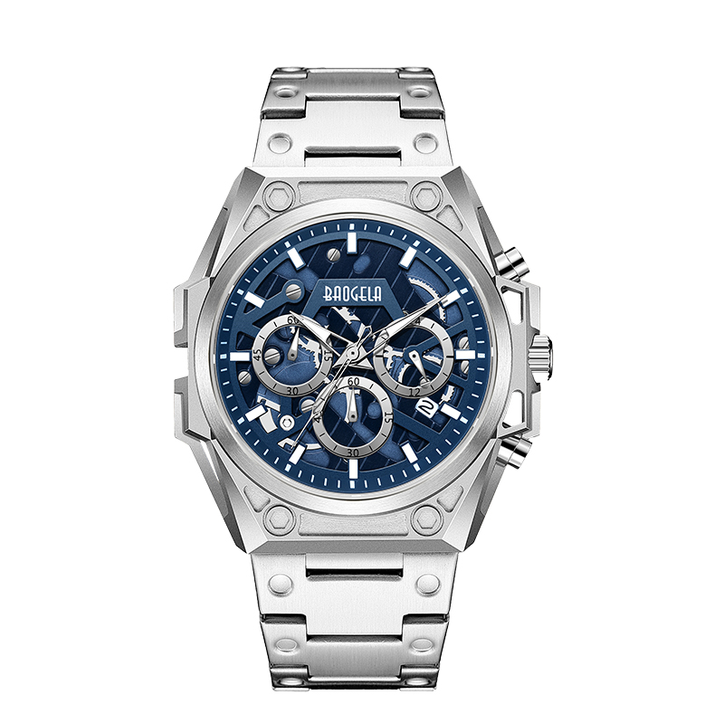 Baogela Watches Hombres de acero inoxidable Marca de lujo Sports Sports Store de cuero Carrero de cuero Reloj 22605