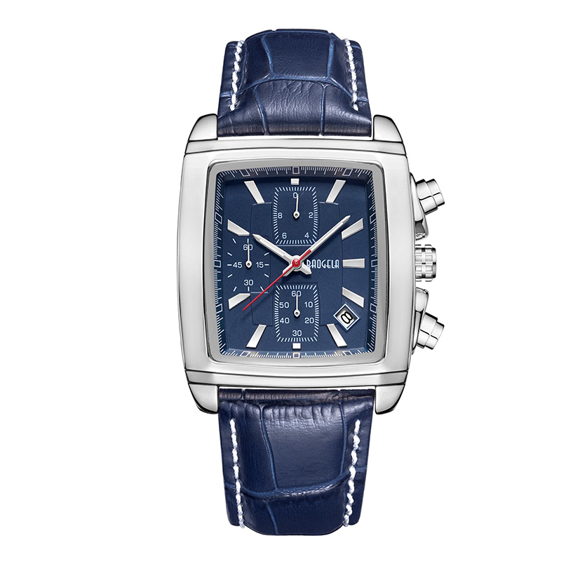 Baogela Rectangle Dial Store de cuero Reloj For Men Casual Blue Cronograph Quartz Watches Man Wallwatch Montre Reloj часы мжжж2607