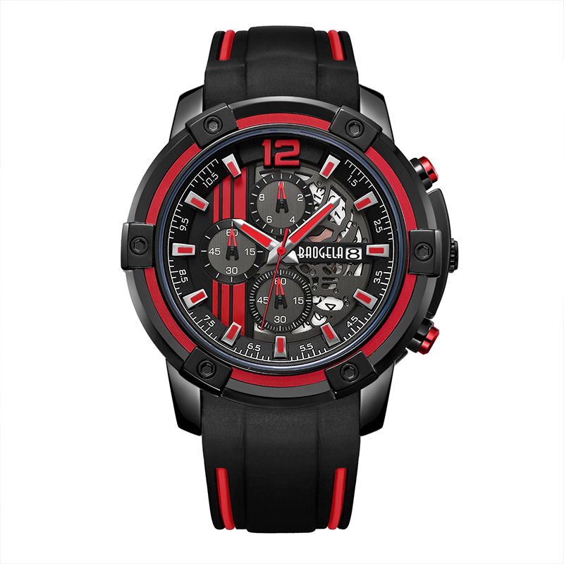 Baogel Men \\ S Strap de siliconanegra Relojes de cuarzo cronógrafo Sports Wutwatch para hombre 3atm Handas luminosas impermeables Amarillo 22701