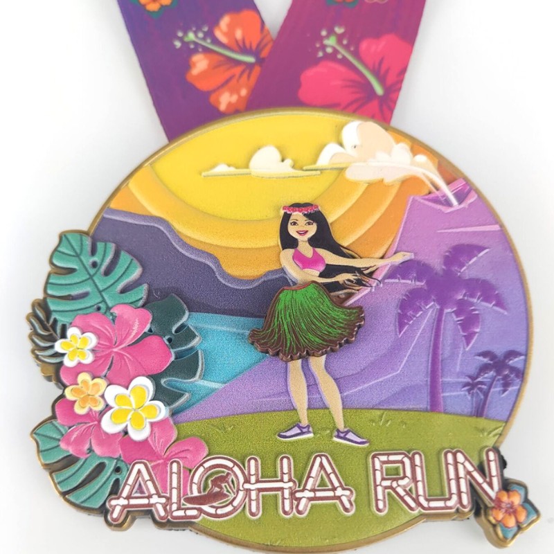 Medallas de carrera personalizadas Classic Aloha Run Medalls 3D Medallas de maratón impresas Fun Medallas Medallas de medallas