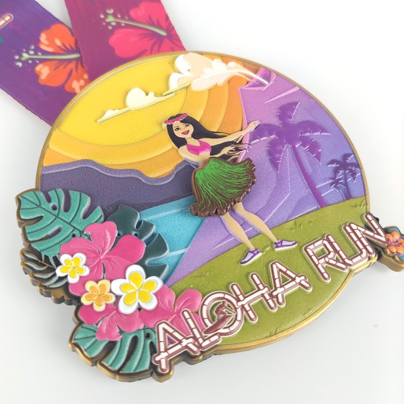 Medallas de carrera personalizadas Classic Aloha Run Medalls 3D Medallas de maratón impresas Fun Medallas Medallas de medallas