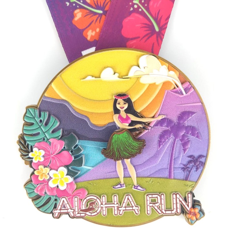 Medallas de carrera personalizadas Classic Aloha Run Medalls 3D Medallas de maratón impresas Fun Medallas Medallas de medallas