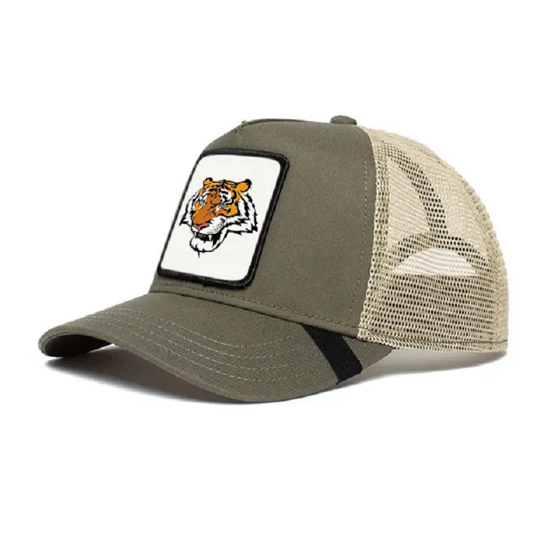 Fabricante 5 Panel 100% Hats de gorra de camionero para hombres 100% con parche de tejido de animales personalizado