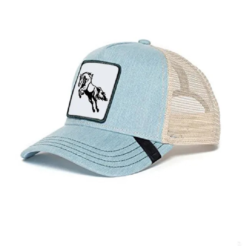 Fabricante 5 Panel 100% Hats de gorra de camionero para hombres 100% con parche de tejido de animales personalizado