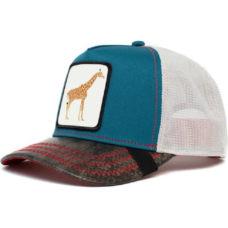 Fabricante 5 Panel 100% Hats de gorra de camionero para hombres 100% con parche de tejido de animales personalizado