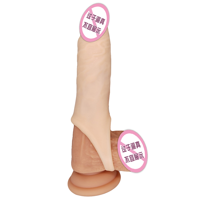 843 Consejo realista de la funda del pene Condones del extensor de la cubierta del pene para hombres Reutilizables Silicon consolador del pene Extensor de manga para hombres