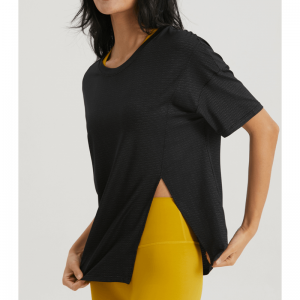 Camisetas de yoga de color sólido Split O Neck