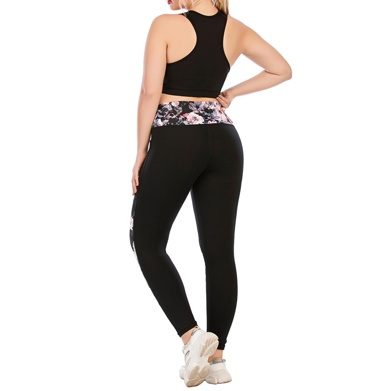 Tres piezas Conjunto de yoga en forma de U floral