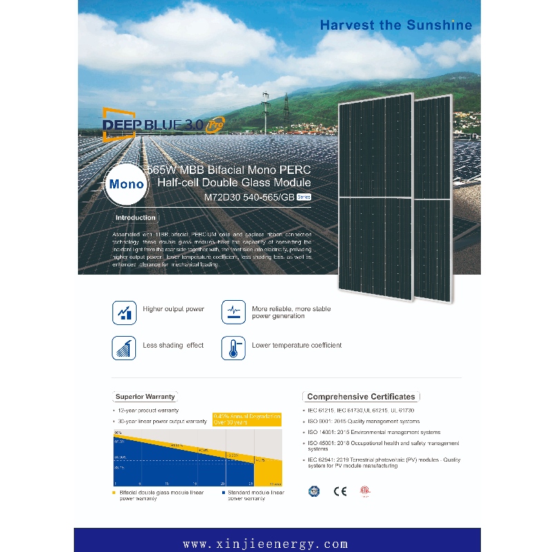 Energía fotovoltaica 540 W -565 W Sistema de panel lateral doble venta en línea