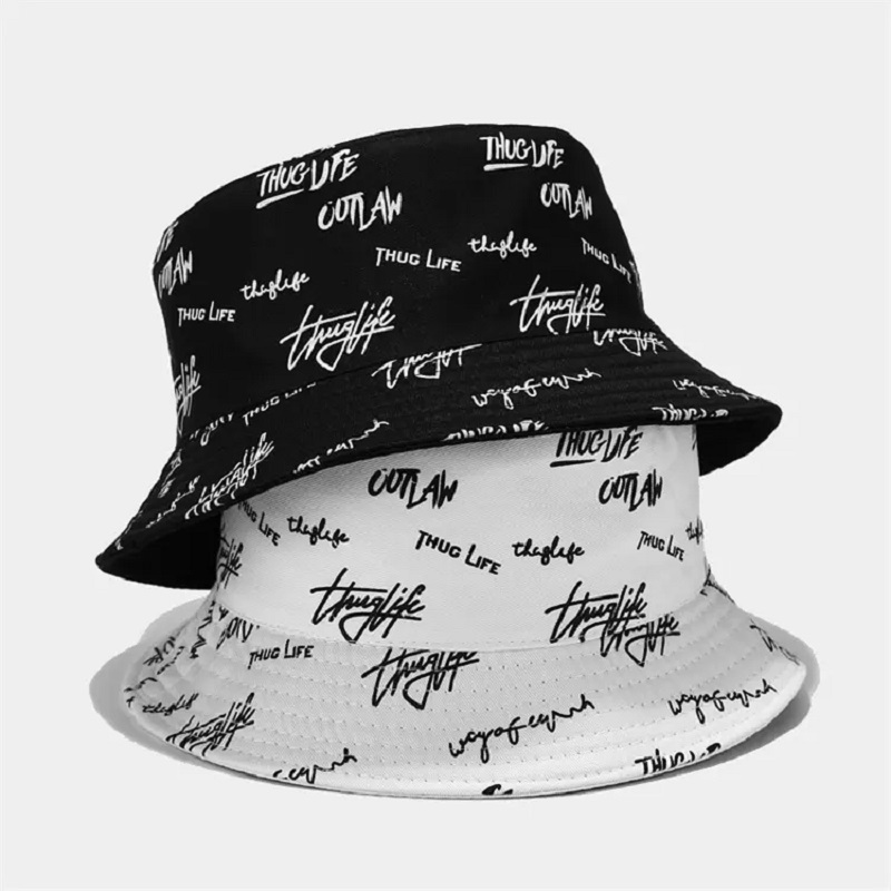 WO Side Bucket Hat, un lado con logotipo de bordado en el frente con todo el logotipo de logotipo impreso reversible.