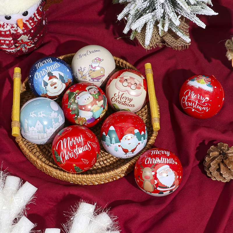 Tinplate Christmas Ball Caja de regalo de dulces de Navidad