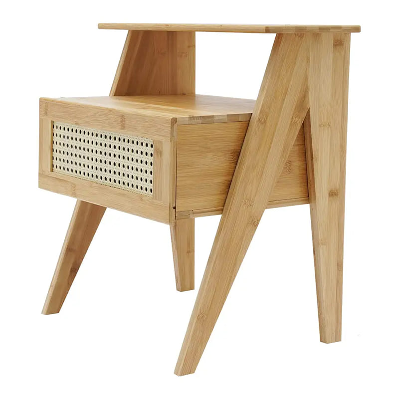 Mesa de bambú de 2niveles con mesas denoche de cajones para espacios pequeños Mesa al lado de lanoche de almacenamiento para dormitorio