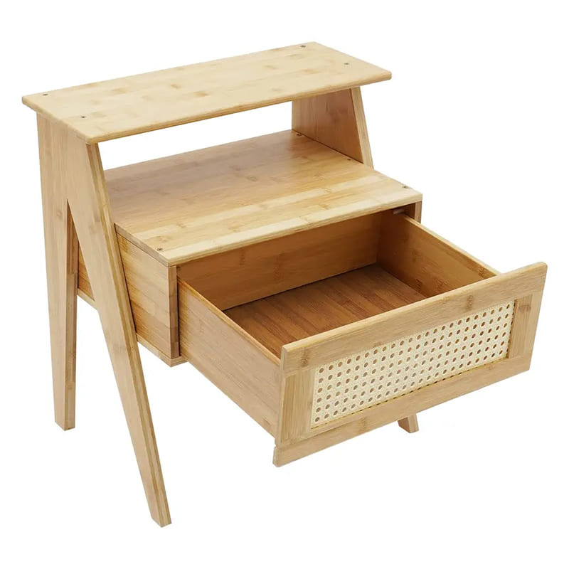 Mesa de bambú de 2niveles con mesas denoche de cajones para espacios pequeños Mesa al lado de lanoche de almacenamiento para dormitorio