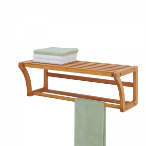 Estante de montaje de pared de bambú con barras de toalla