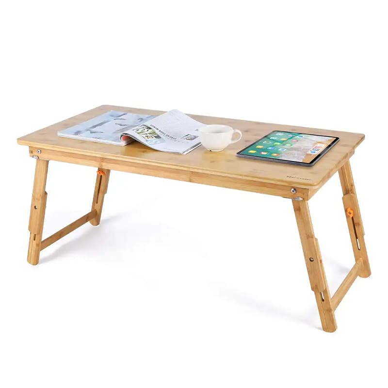 Table de bambú Final Bandeja de mesa de escritorio de gran tamaño para el desayuno Sirviendo la bandeja con patas plegables Mesa de café baja ajustable