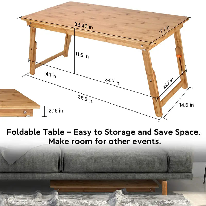 Table de bambú Final Bandeja de mesa de escritorio de gran tamaño para el desayuno Sirviendo la bandeja con patas plegables Mesa de café baja ajustable