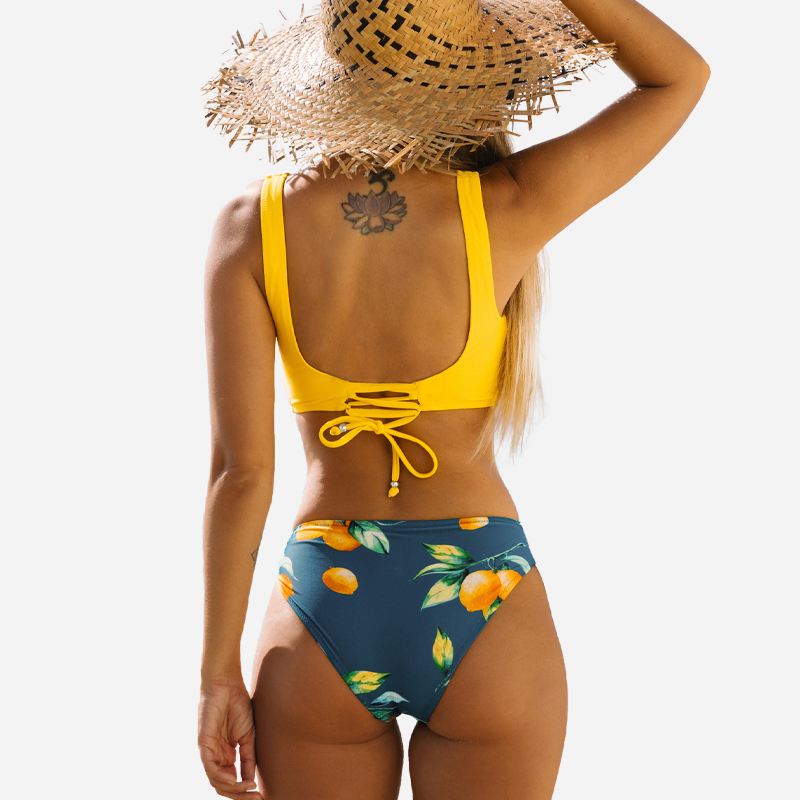 Bikini de la corbata de estampado de estampado de envoltura amarilla