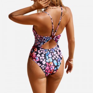 Traje de baño de una sola pieza de estampado de leopardo multicolor