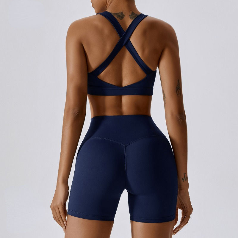 SC9284 Shorts de entrenamiento de cintura alta Conjunto de yoga personalizado Set de 2 piezas Shorts de chaleco de sujetador Traje de yoga para mujeres