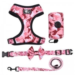 Collar de cachorro de lujo personalizado Bolsa de caca ajustable Bandana Bandana reversible y transpirable Sets de arneses de perros deneopreno transpirable