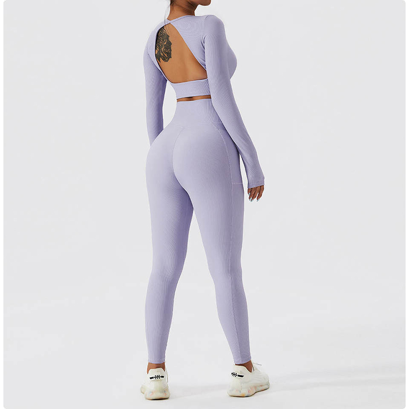 SC1062 Mujer de manga larga Set de yoga de yoga Cantbed Costando Carretera Traje Mujeres Fitness Ropa de yoga Set