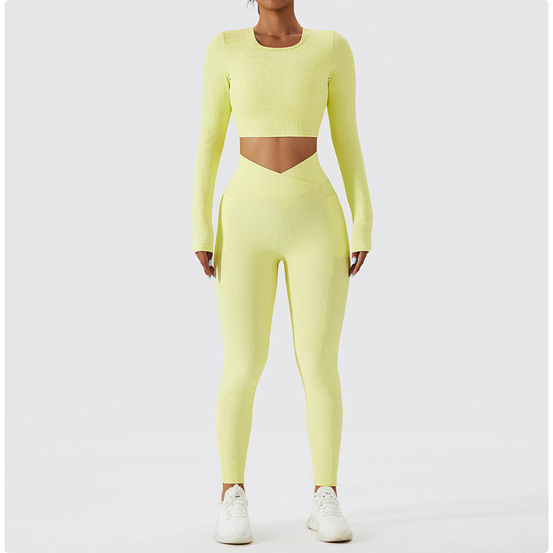 SC1062 Mujer de manga larga Set de yoga de yoga Cantbed Costando Carretera Traje Mujeres Fitness Ropa de yoga Set