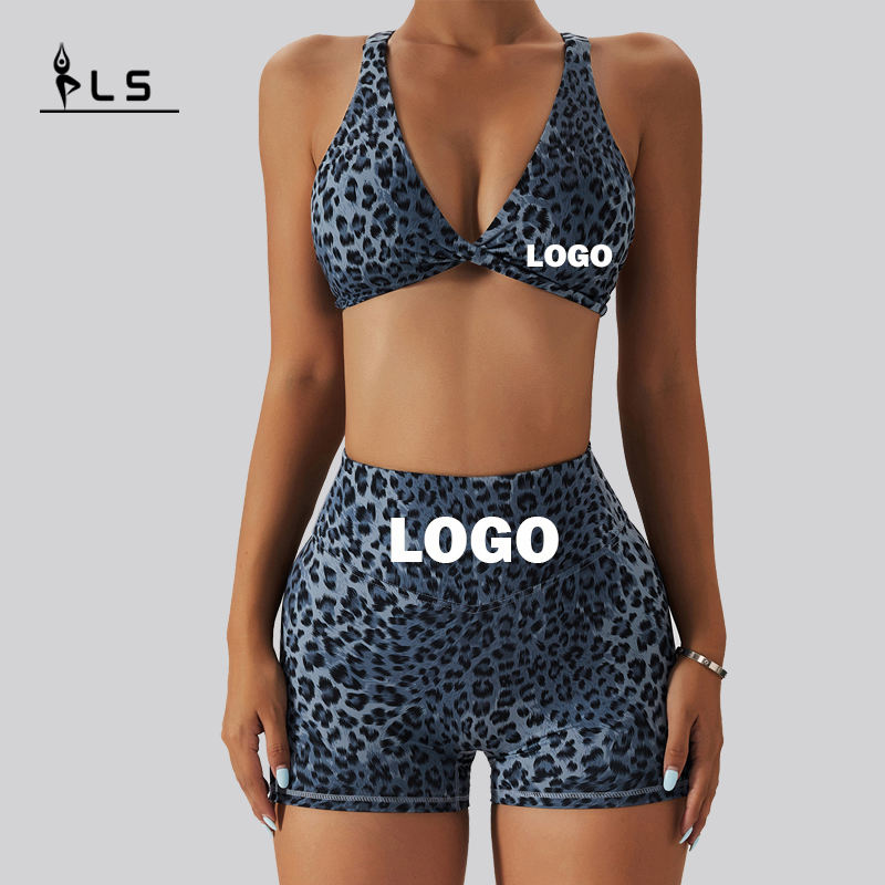 SC1066 SET DE YOGA DE LAS MUJERES LEOPARD Sport Sport Bra y pantalones cortos deportivos Traje de yoga Fitness Woman 2024