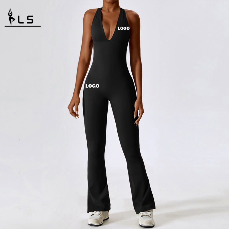 SC1077 Women V Neck Backless Jumpsuits Gym Gymper