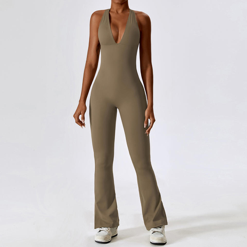 SC1077 Women V Neck Backless Jumpsuits Gym Gymper